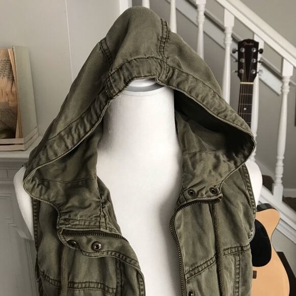 Army Green Utility Sleeveless Jacket grunge Grungecore Y2K - Picture 3 of 12